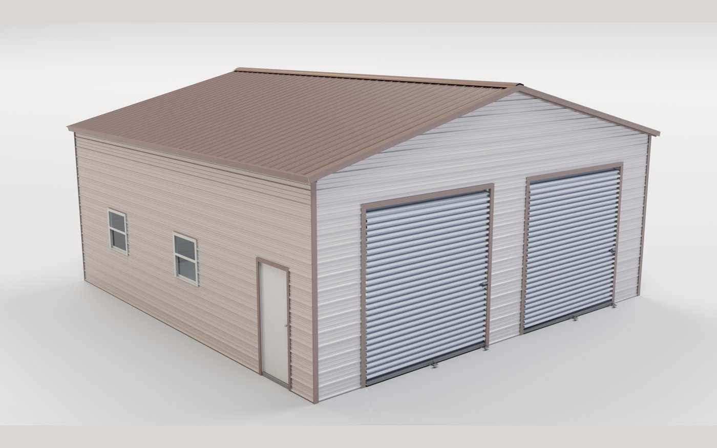 MaxSteel two-bay metal garage, Light Stone with Brown roof