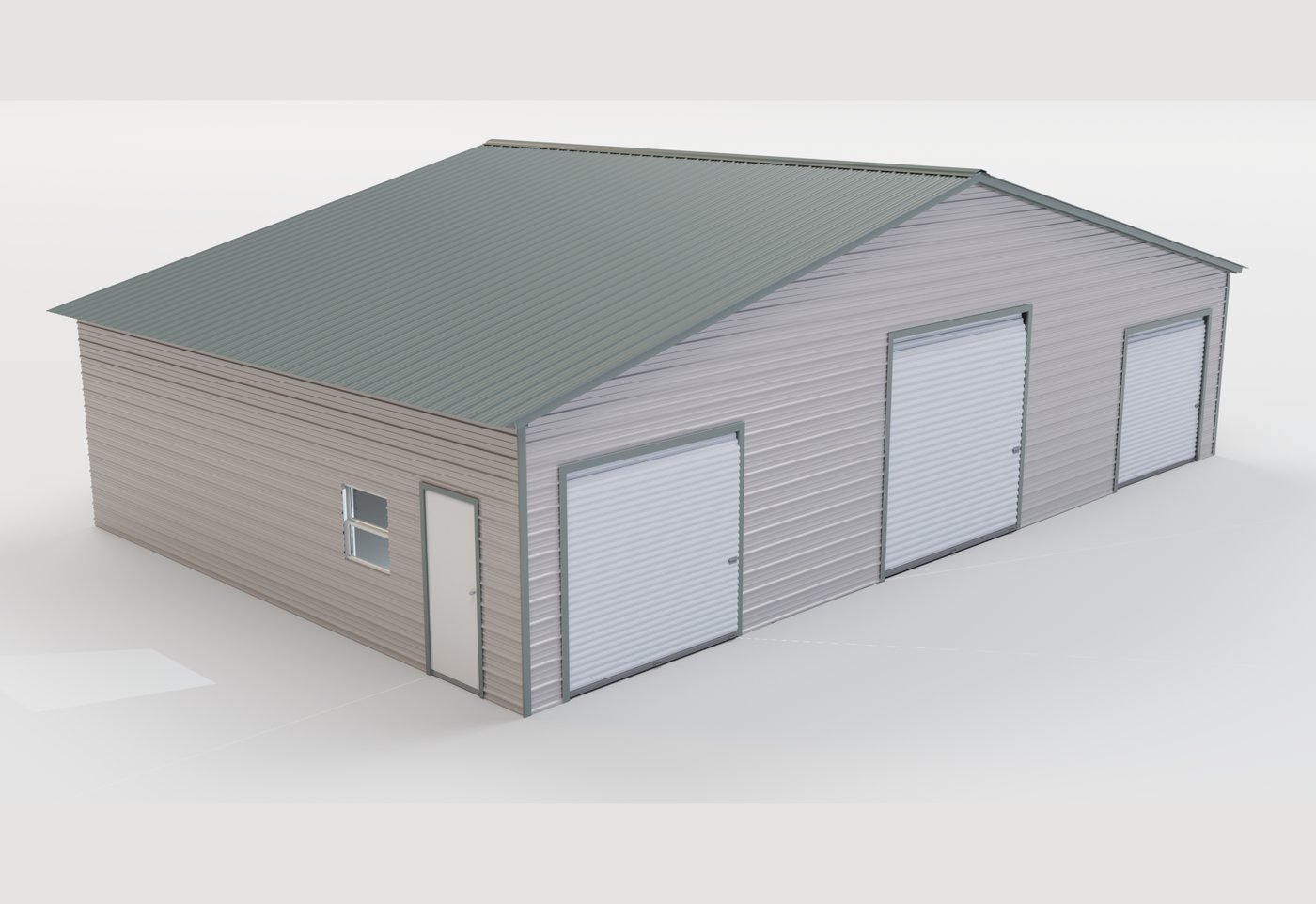 MaxSteel Pinnacle barn, Light Stone with Fern Green roof